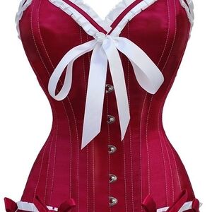 Authentic Satin Red Corset Bustier with White Trim